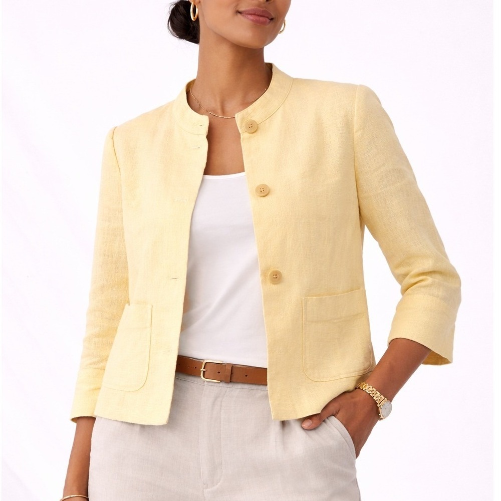 Linen Button Front Jacket 100% Linen Office 10P Talbots Women